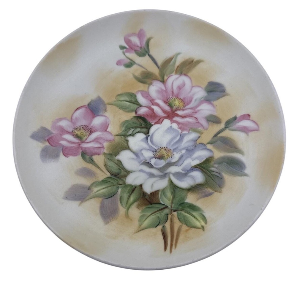 Lefton Hand Painted Floral Plate Pink Blue Flowers Vintage Porcelain‎ Japan